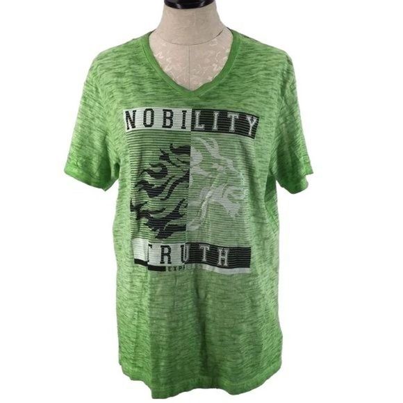 Express Men's Nobility Truth Green Burn Out Short‎ Sleeve Shirt Size Large - Picture 1 of 7